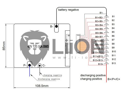 BMS - e-bike 13S 48V 50A védelmi elektronika balancerrel